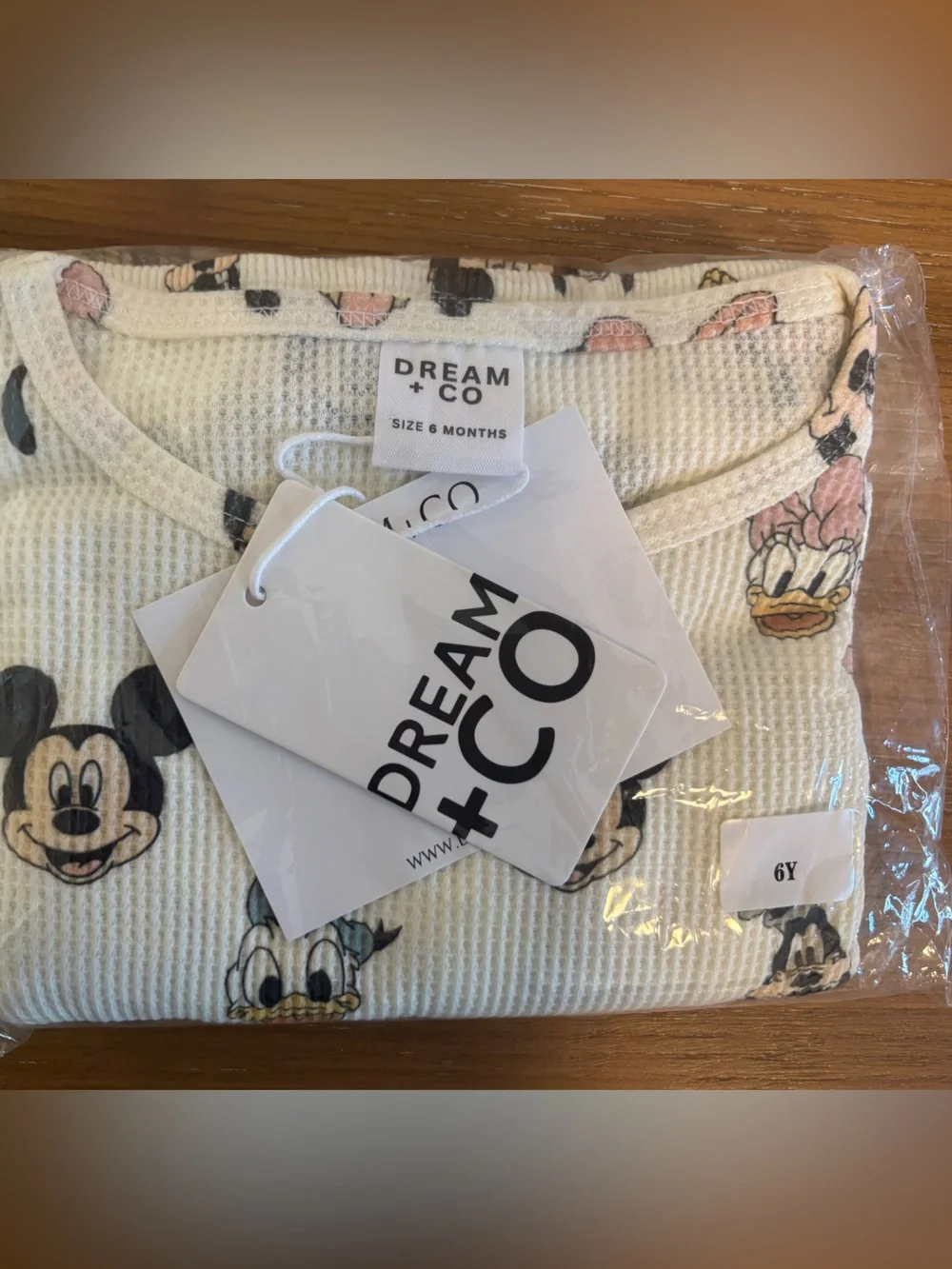 Dream & Co Kids Cream Disney Character Waffle Knit Pajama Set